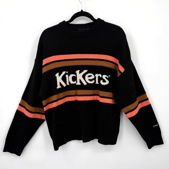 Kickers Classic Womens Crew Neck Knit Retro Sweater Wool Blend Black MEDIUM - Picture 1 of 11